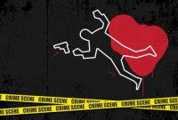 Criminal investigation murder scene theme vector illustration. All design elements are on different layers and labeled.