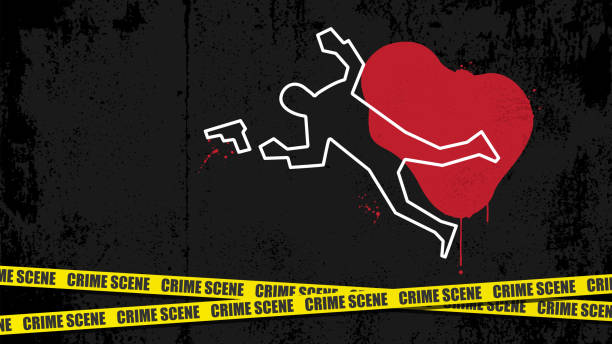 Criminal investigation murder scene theme vector illustration. All design elements are on different layers and labeled.